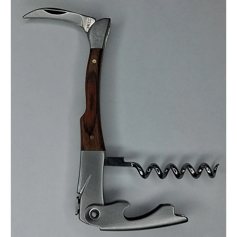 Wood Inlay Handle Corkscrew Wine Promotion Bartender, bottle opener, foil cut